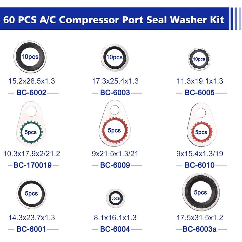 BUSY-CORNER 60 PCS 9 Sizes Gasket Air Conditioning System Seal Kit, 270 PCS 18 Sizes A/C O Ring Seals Rubber O-Rings - Image 2